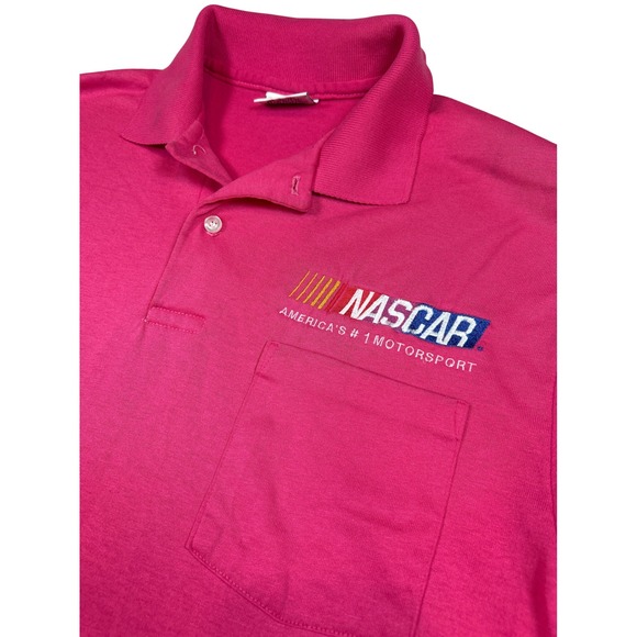 Print-Ons Tops - Vintage NASCAR Hot Pink Polo Shirt Embroidered Logo USA Made Womens Size Medium